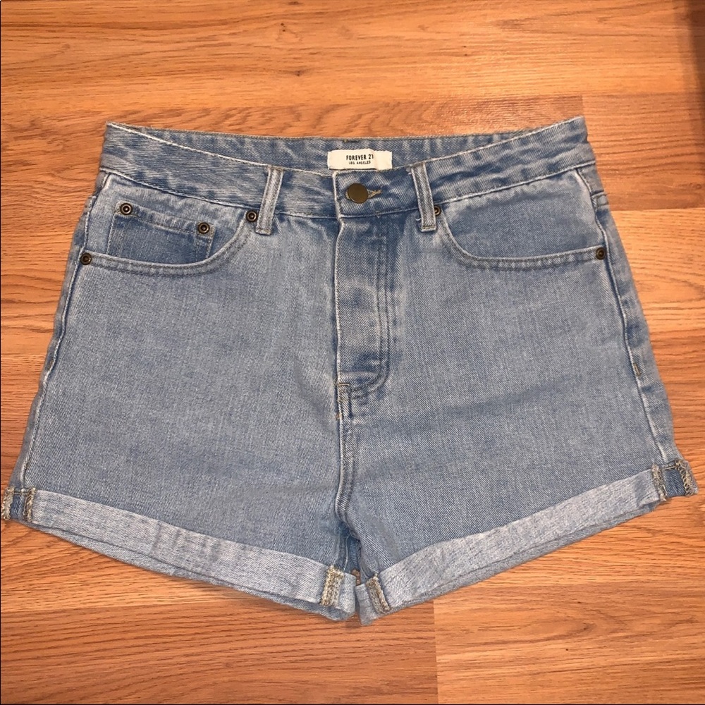 Forever 21 Super High Waisted Cuffed Denim Shorts with Button Fly Size 28